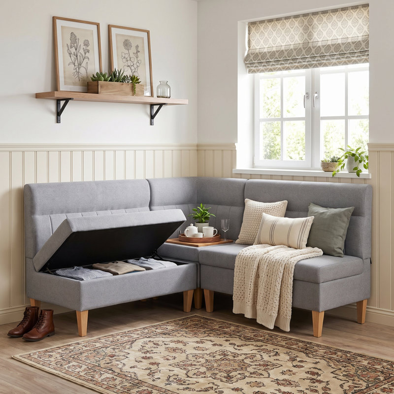 Upholstered Bench with Flip Top, Grey