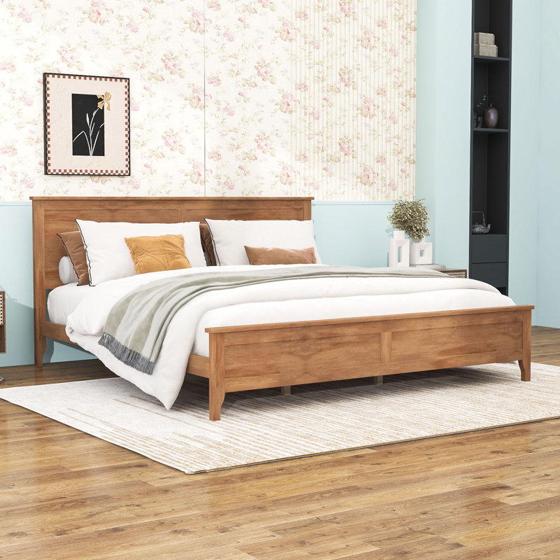Wooden Platform Bed with Headboard, King, Seadrift
