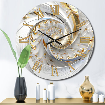 Whirling While Glam Fractals In Gold And White III - Fractals Wall Clock