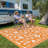 5x8 FT Orange Vintage Floral Bordered Outdoor Rug, Waterproof Reversible UV Resistant Plastic Straw Patio Mat, Lightweight Easy Clean Foldable Carpet for Camping Camper Beach Balcony Porch Backyard-490977584-490977581