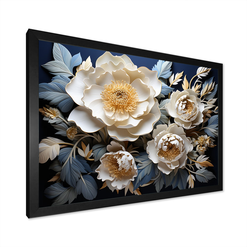 Pivoines dévoilées, H 12 po x l 20 po x P 1 po, Cadre photo noir simple