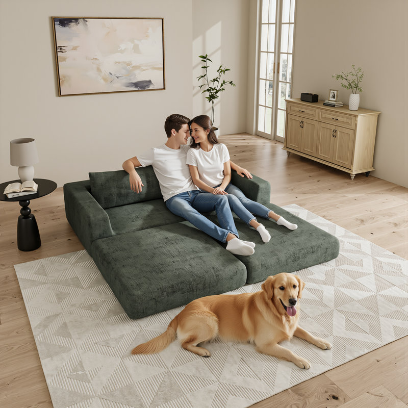 Canapé modulaire à compression Compression Cloud, canapé-lit convertible 2 en 1, futon escamotable, canapé-lit pour salon, petit appartement, vert
