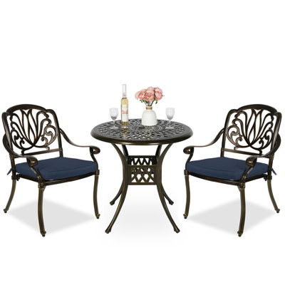 2 - Person Patio Dining Set Umbrella Hole Included Round Table with Cushions Included