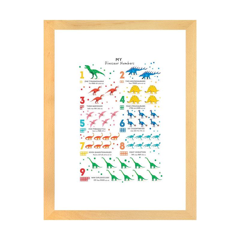 Dinosaure, impression d'art graphique, H 24 po x l 16 po x P 1 po, Blanc, Papier avec cadre beige