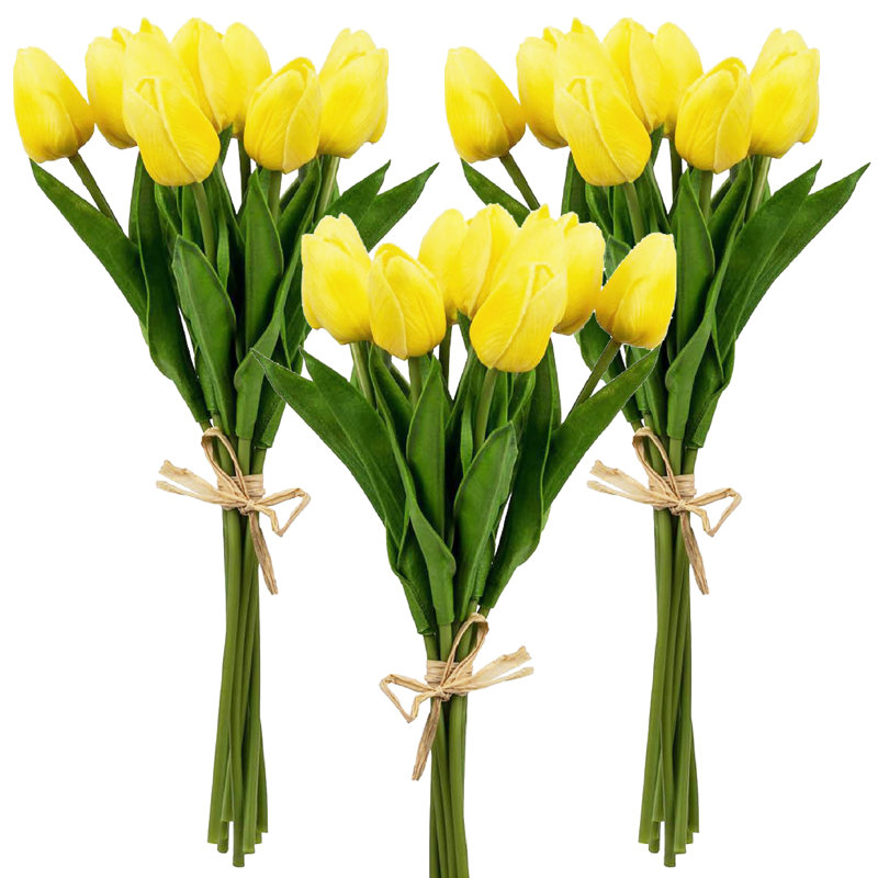 Faux Tulip 9 Stem Bundle Set of 3 5.5"Dia. x 13", Yellow/Green