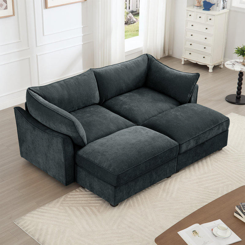 Canapé avec repose-pieds, canapé-lit de cinéma maison à siège large et profond pour le salon, canapé modulaire modulaire avec tiroir coulissant de rangement sous chaque siège, chenille