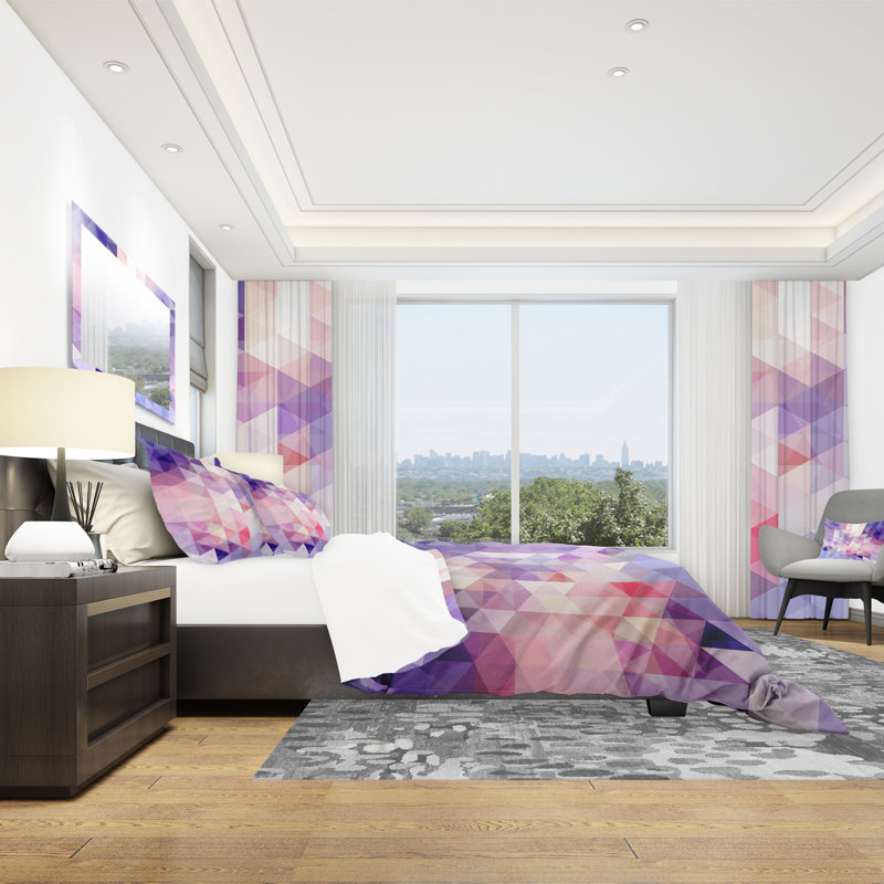 Purple Geometric Microfiber Queen Duvet Cover Set