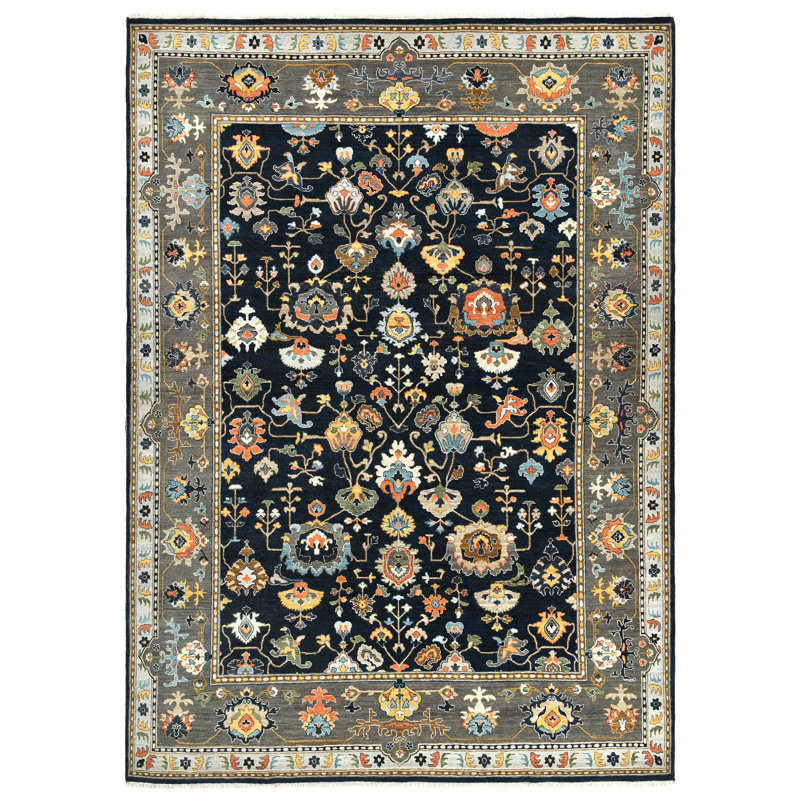 Hand-Knotted Blue and Gray Wool 2' x 3' Area Rug