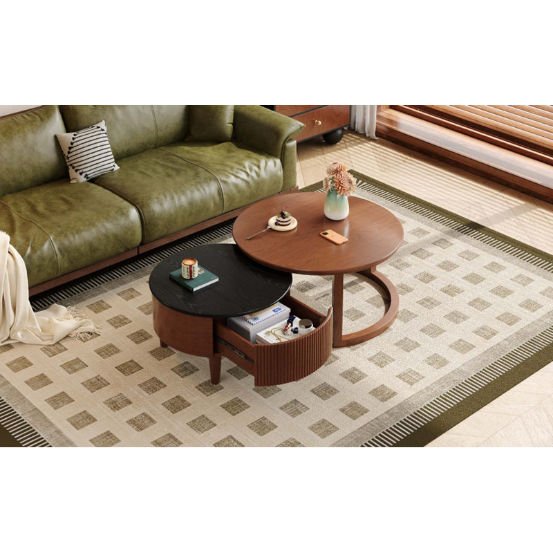 Round Nesting Coffee Table With Drawer