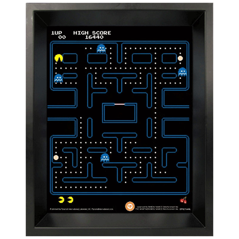 Pac-Man (Maze), lenticulaire 8 x 10, boîte-cadre 3D encadrée