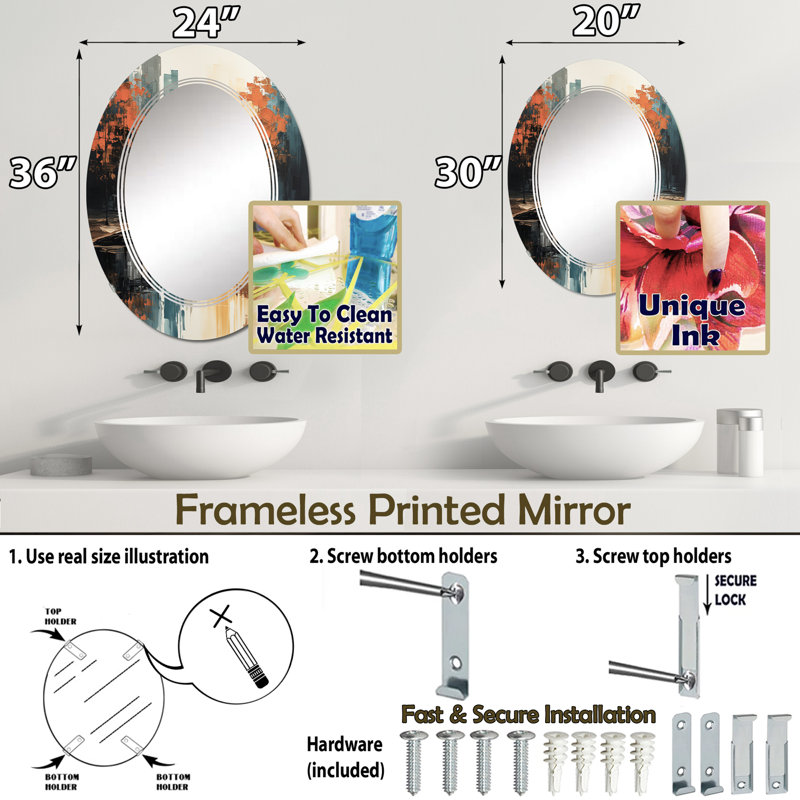 Limasol - Miroir mural moderne ovale, 36 po x 24 po