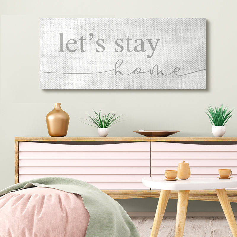 «Let's Stay Home», gris doux vieilli, Toile tendue, H 20 po x l 48 po x P 1,5 po