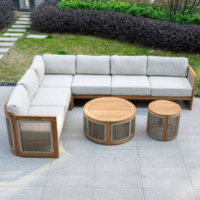 Acacia 6-Person Modular Patio Conversation Set with Cushions