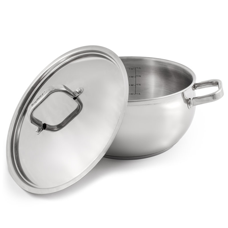 SS 18/10 5.5 Qt Stock Pot With SS Lid, Belly Shape, 9.5", Silver