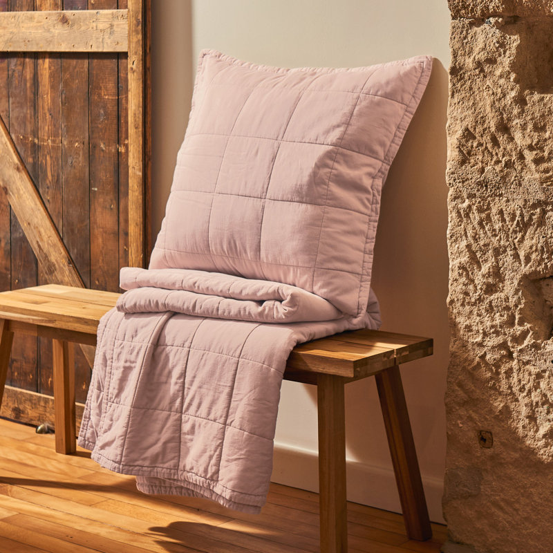 Laundered Cotton Throw Blanket, Pink