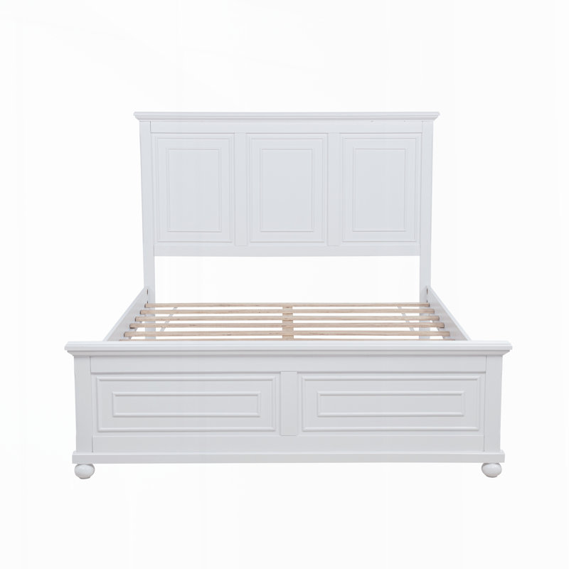 Lit en pin avec tête et pied de lit hauts, Blanc, Très grand lit