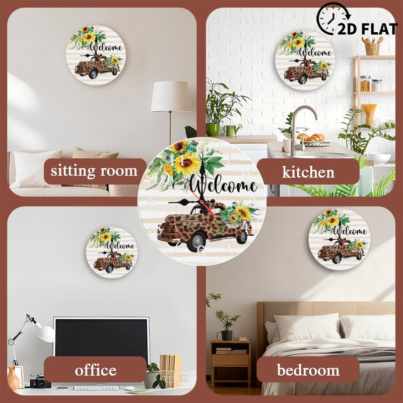 Horloge murale en bois 10 po, mouvement silencieux, à piles (piles AA non incluses), décor artistique, parfait pour les décorations