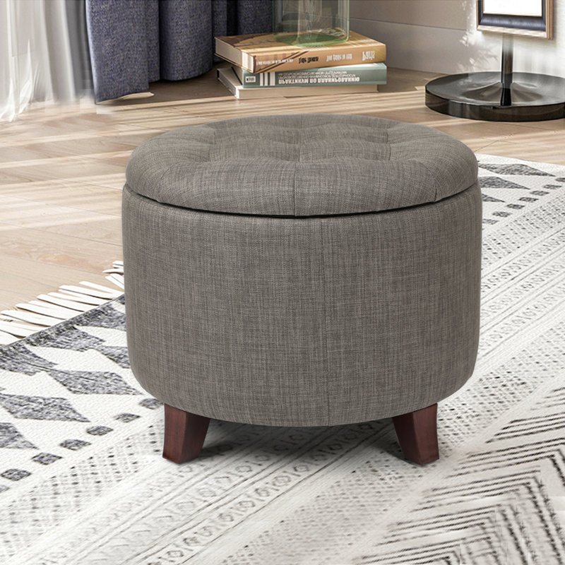Upholstered Ottoman, Light Beige Linen Blend