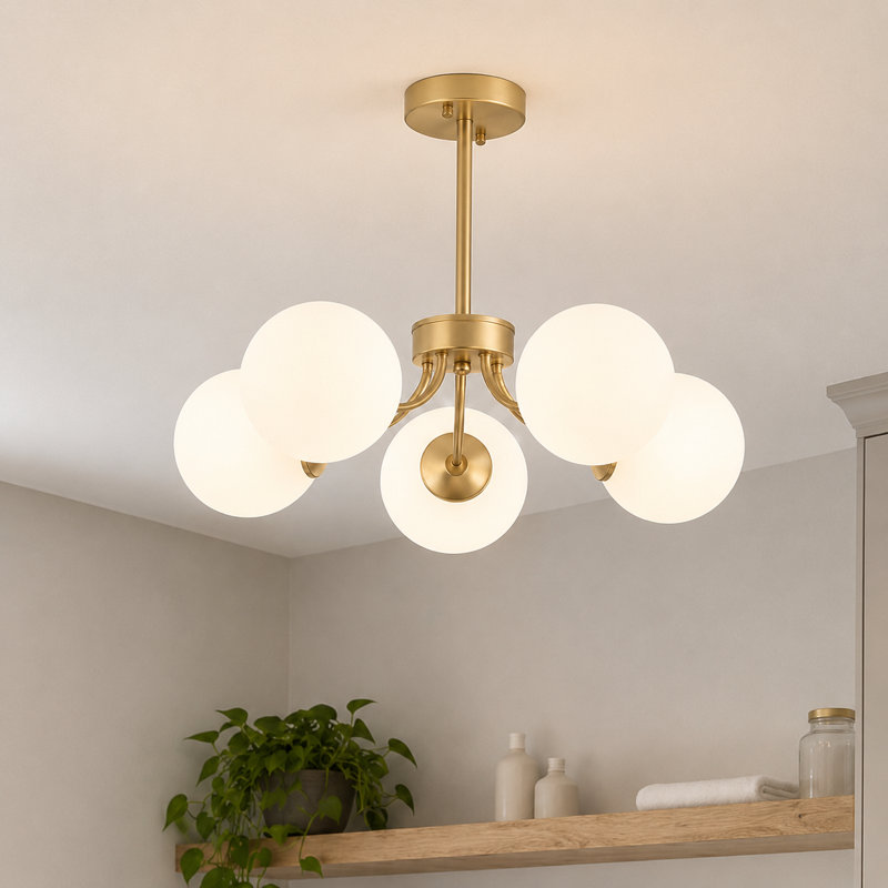 Lustre 5 têtes à finition dorée