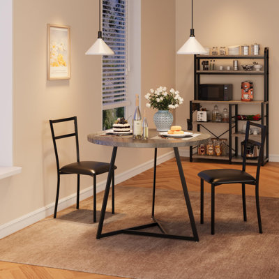 Round Dining Table Set for 2, Circle Kitchen Table and Chairs, Dining Room Table Set with Upholstered Chairs, Wood Dinner Set for Small Space, Apartment