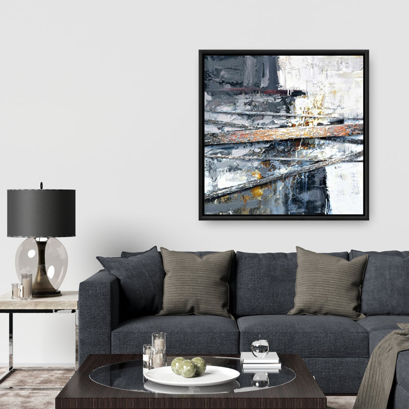 Texturized Paint Splashing Stripes | White Shapes Canvas Art