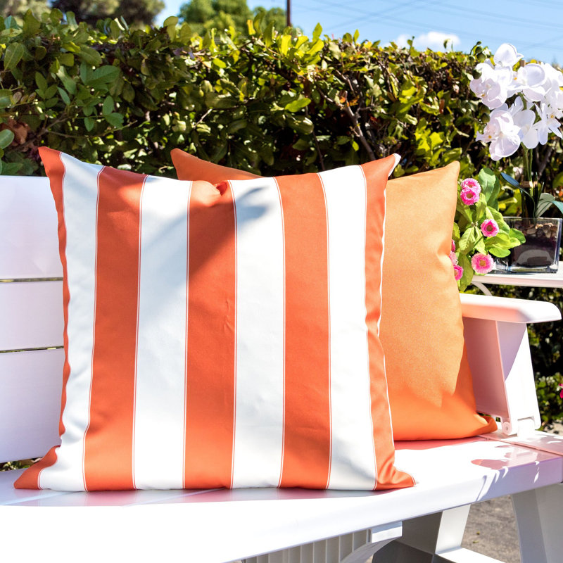 Josephine Striped Outdoor Reversible Throw Pillow, Orange, 20" x 20"