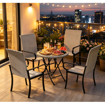 Set of 4 Patio Dining Armchairs with Steel Frame, Gray All‑Weather PE Wicker High Back Chairs for Balcony Deck Backyard, Indoor/Outdoor