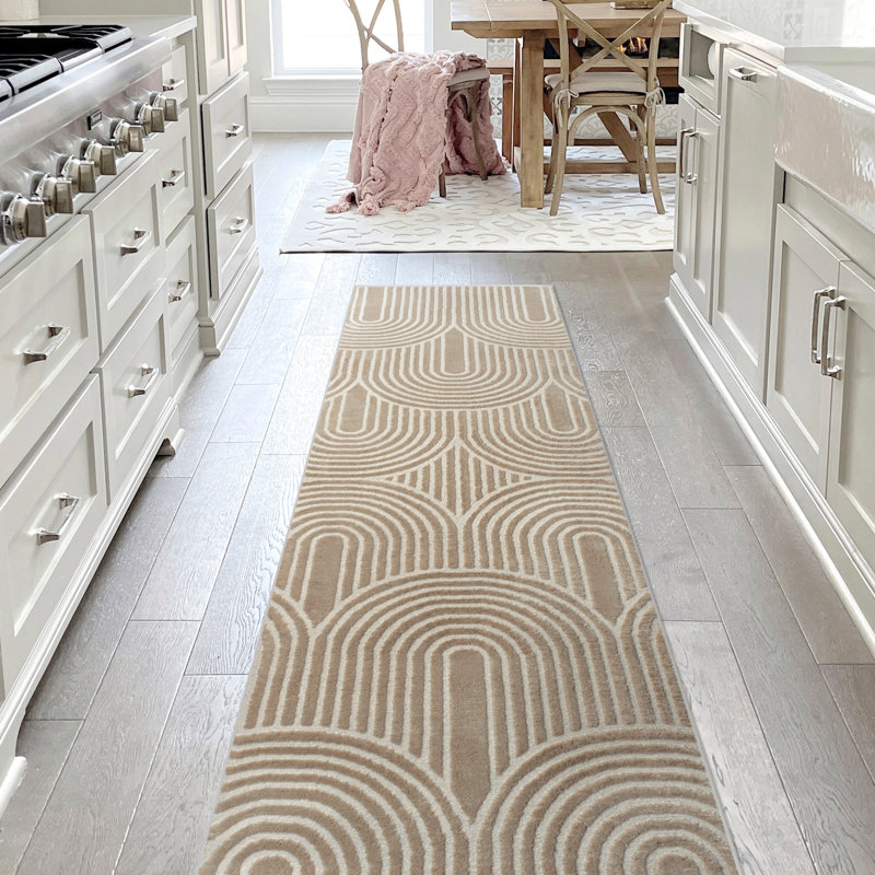 Tapis beige / crème Megane MidCentury Art Deco, Tapis de couloir 2 pi x 8 pi