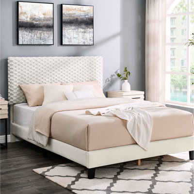 3D Upholstered Full Bed In White - Elegant And Comfortable Adjustable Headboard No Box Spring Size Construction