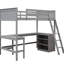 Lit mezzanine simple gris avec tablettes et bureau, option de mobilier, fabrication en bois de pin, espace de travail polyvalent avec support de matelas respirant, rehausser la disposition de votre chambre et dormir confortablement-461500334