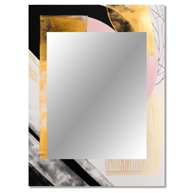 Pink And Gold Art Deco IV - Transitional Decorative Wall Mirror, Pink Large Mirror, Printed Metal Art, 40" x 30"