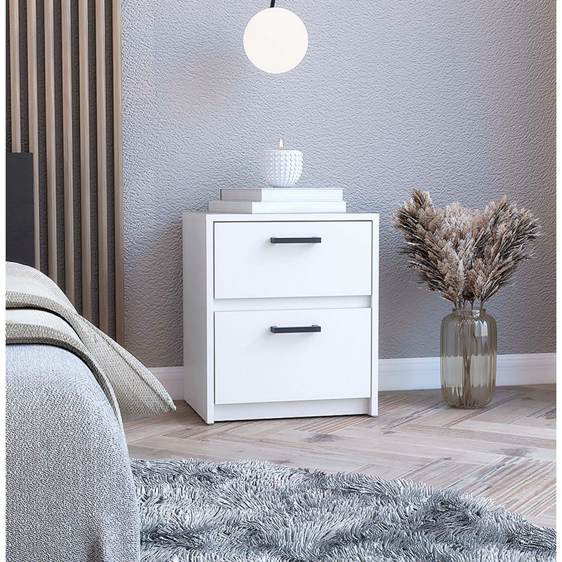 Table de chevet 2 tiroirs Accursio, Blanc