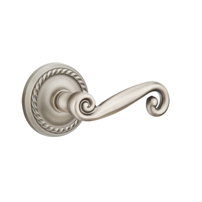 Scroll Passage (Hall & Closet) Door Lever with Round Rosette, Antique Nickel, Left