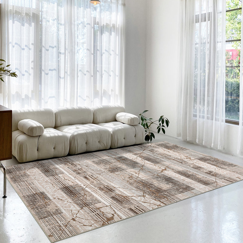 Washable Area Rug 6 x 9 Geometric Accent Carpet Non-Slip Backing Modern Marble Throw Rug Camel, Rectangle 6' x 9', Tan