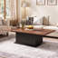 Table basse extensible en bois massif de 58 po de largeur, carré à rectangulaire, base nervurée, style Mid-Century moderne, finition noyer