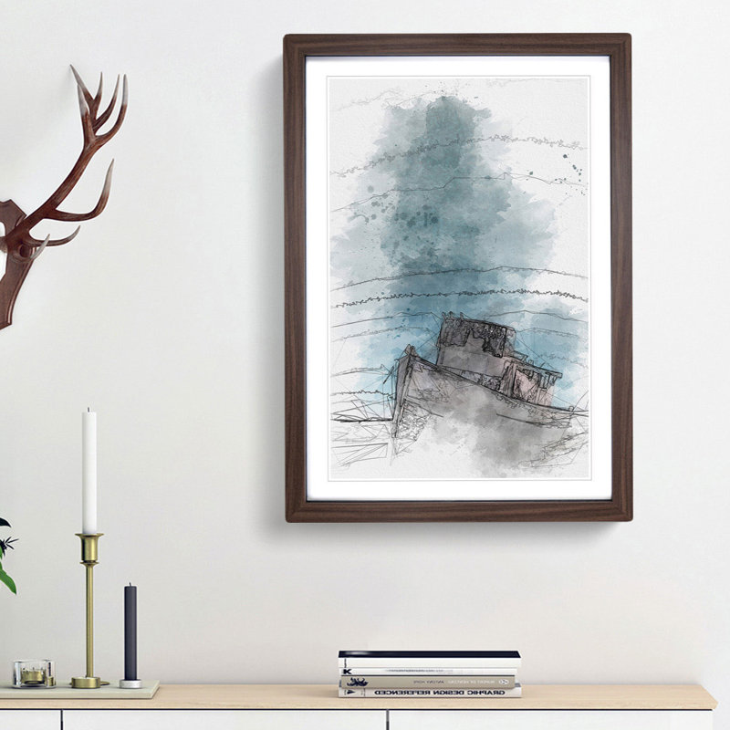 Stranded Boat upon the Beach in Abstract - Picture Frame Graphic Art Print, 48cm H x 36cm W x 2cm D, Walnut Framed