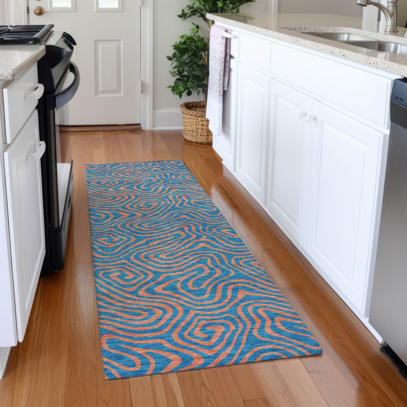 Premium Machine Washable Birchview AMF1031 Swirls Rug, Runner 2'3" x 7'6"