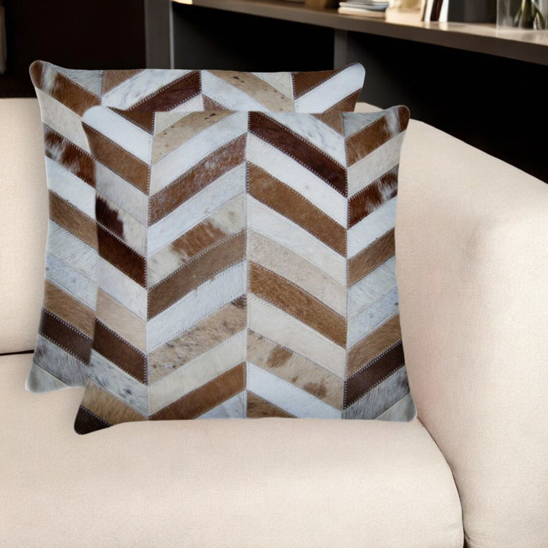Torino 18" Brown and Natural Cowhide Chevron Pillow Set