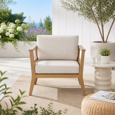 Fauteuil club extérieur avec accoudoirs - Fauteuil en bois d'acacia avec coussin de terrasse