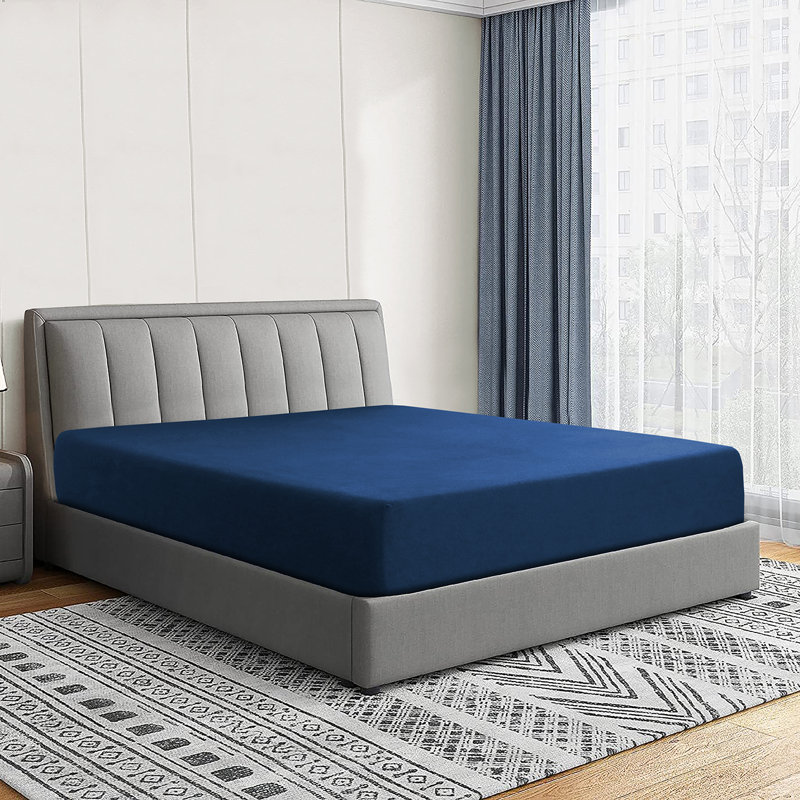  Drap-housse 100% coton Jersey, Bleu, Drap-housse de taille simple