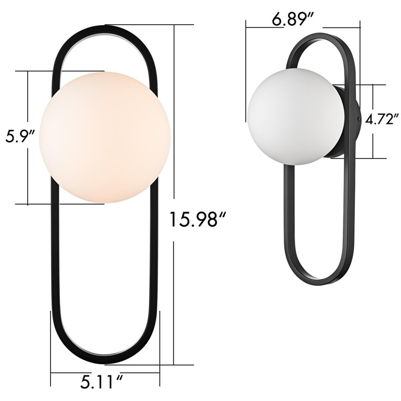 Ensemble de 2 appliques murales Mid-Century noires avec abat-jour en verre blanc
