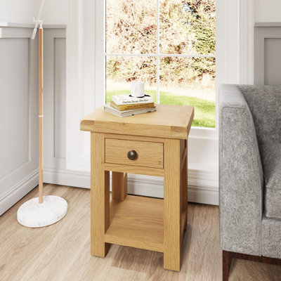 Gwenaelle Fully Assembled Solid Wood with Oak Veneer 1 Drawer Storage Shelf End Table