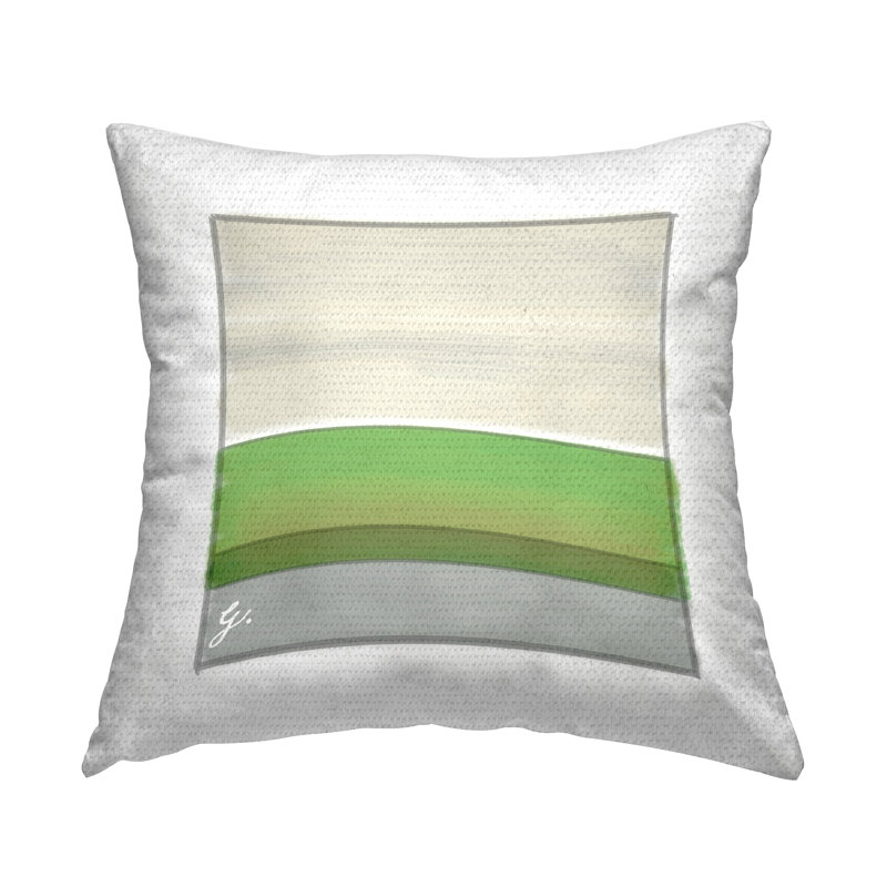 Coussin extérieur neutre à rayures carrées et imprimé vert par Geoff Tygert