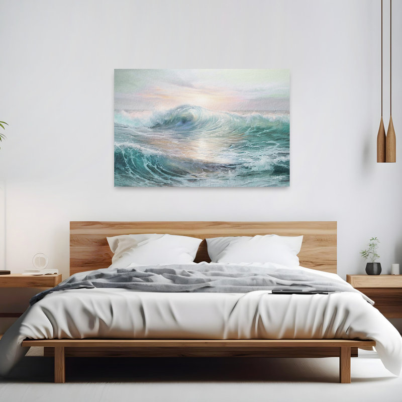 «Majestic Waves I», art mural moderne abstrait sur la côte tranquille, H 40 po x l 60 po