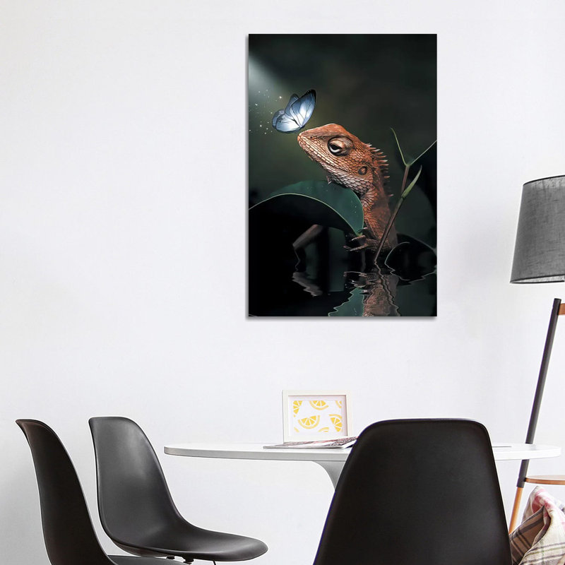 The Iguana & Butterfly by Zenja Gammer - Print on Canvas, Wrapped Canvas, 101.6 cm H x 66.04 cm W x 1.91 cm D