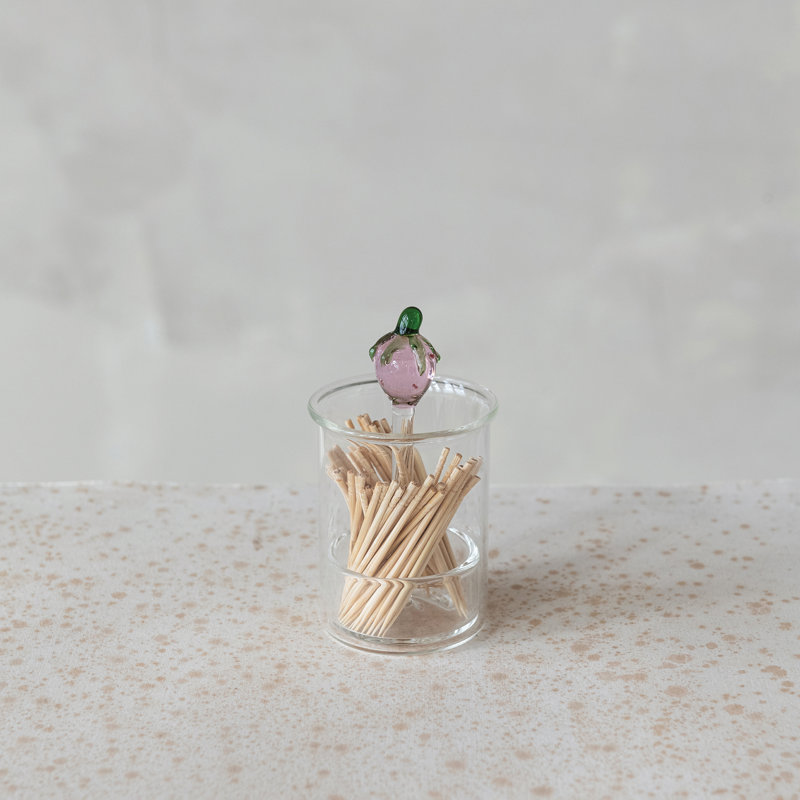 Porte-cure-dents en verre avec motif fraise