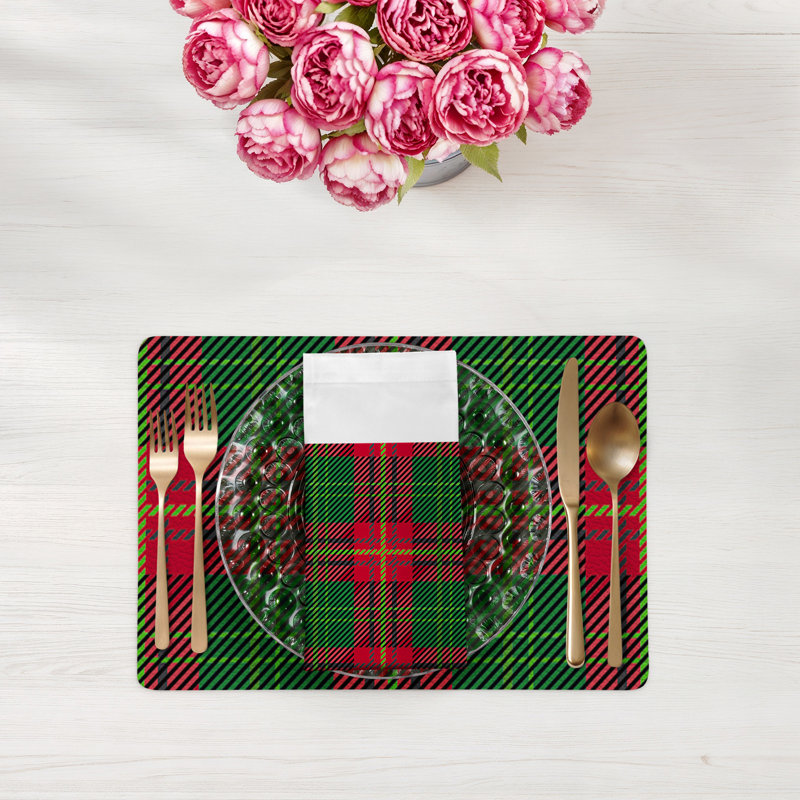 Christmas Tartan Cotton Sateen Dinner Napkins, Green