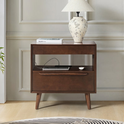 Table de chevet moderne à 2 tiroirs Nawaal avec station de charge et plateau coulissant Nawaal