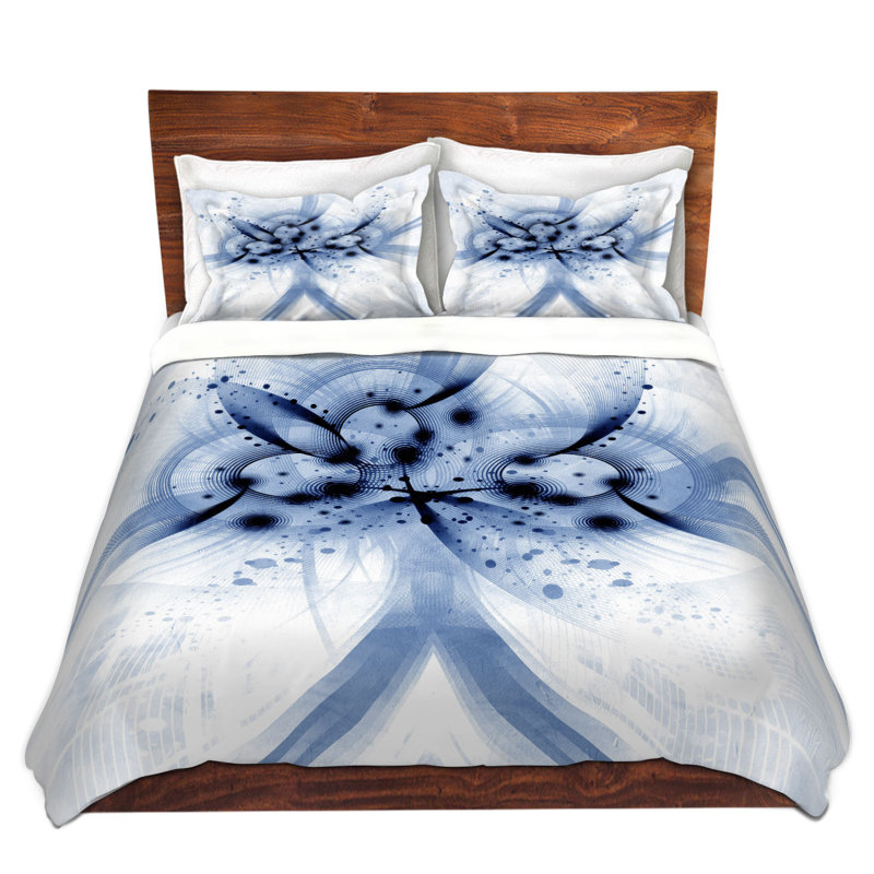Ensemble de housse de couette à particules dieu, 1 housse simple + 1 taie standard, Blanc / bleu