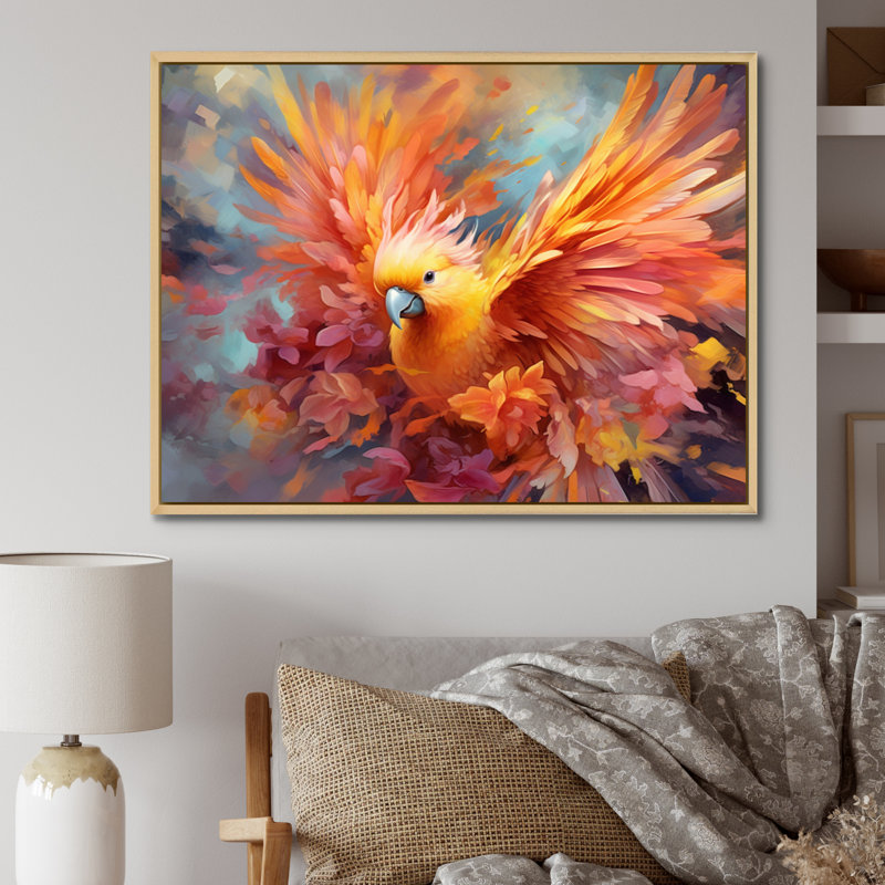 «Tropical Parrot I», art mural sur toile, H 30 po x l 40 po x P 1,5 po, Cadre naturel flottant